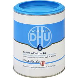 Dose mit blauer Kappe und weißem Etikett für Schüßler-Salz Nummer 6.