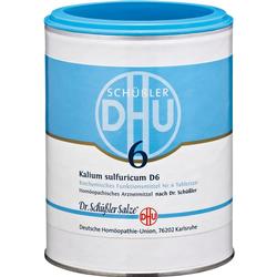 Eine Dose mit blauer Oberseite, beschriftet mit "Schüßler Salze Nr. 6".