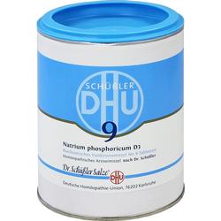 Dose mit blauem Deckel, Aufschrift: Schüßler Salze Nr. 9, Natrium phosphoricum D3.