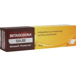 Eine Packung Betaisodona-Salbe zur Behandlung von Haut und Wunden.