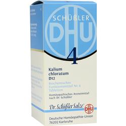 Packung von Schüßler Salz Nr. 4, Kalium chloratum, von der Deutschen Homöopathie-Union.