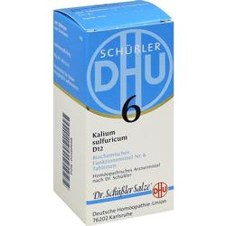 Eine Packung Schüßler Salz Nr. 6 von DHU mit Tabletten.