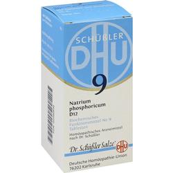 Weiße Schachtel mit blauer Aufschrift für Schüßler-Salz Nr. 9, Natrium phosphoricum.
