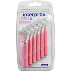 Sechs rosa Interdentalbürsten in einer Verpackung.