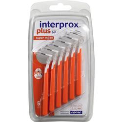 Sechs orange Interdentalbürsten in einer transparenten Verpackung.