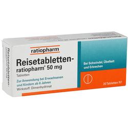 Schachtel mit Reisetabletten gegen Übelkeit und Schwindel für Erwachsene und Kinder ab 6 Jahren.