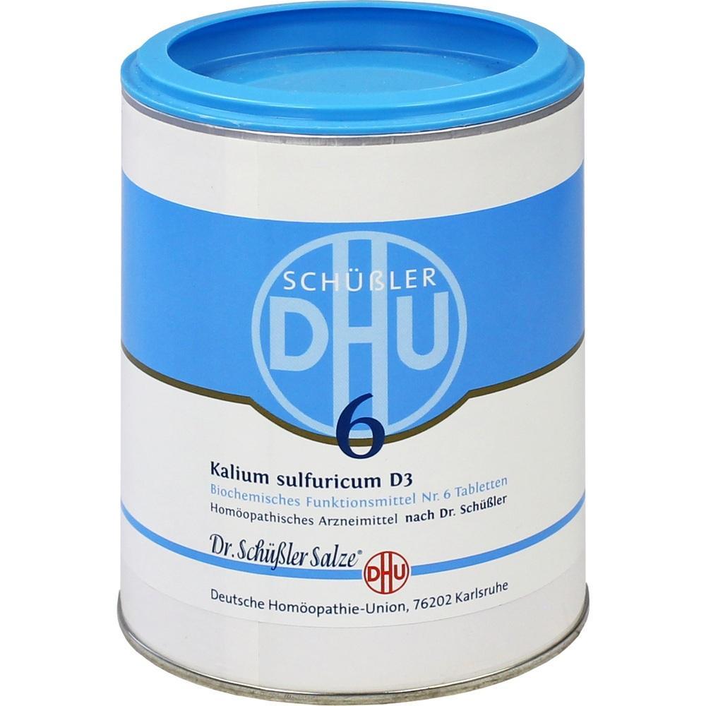 Dose mit blauer Kappe und weißem Etikett für Schüßler-Salz Nummer 6.