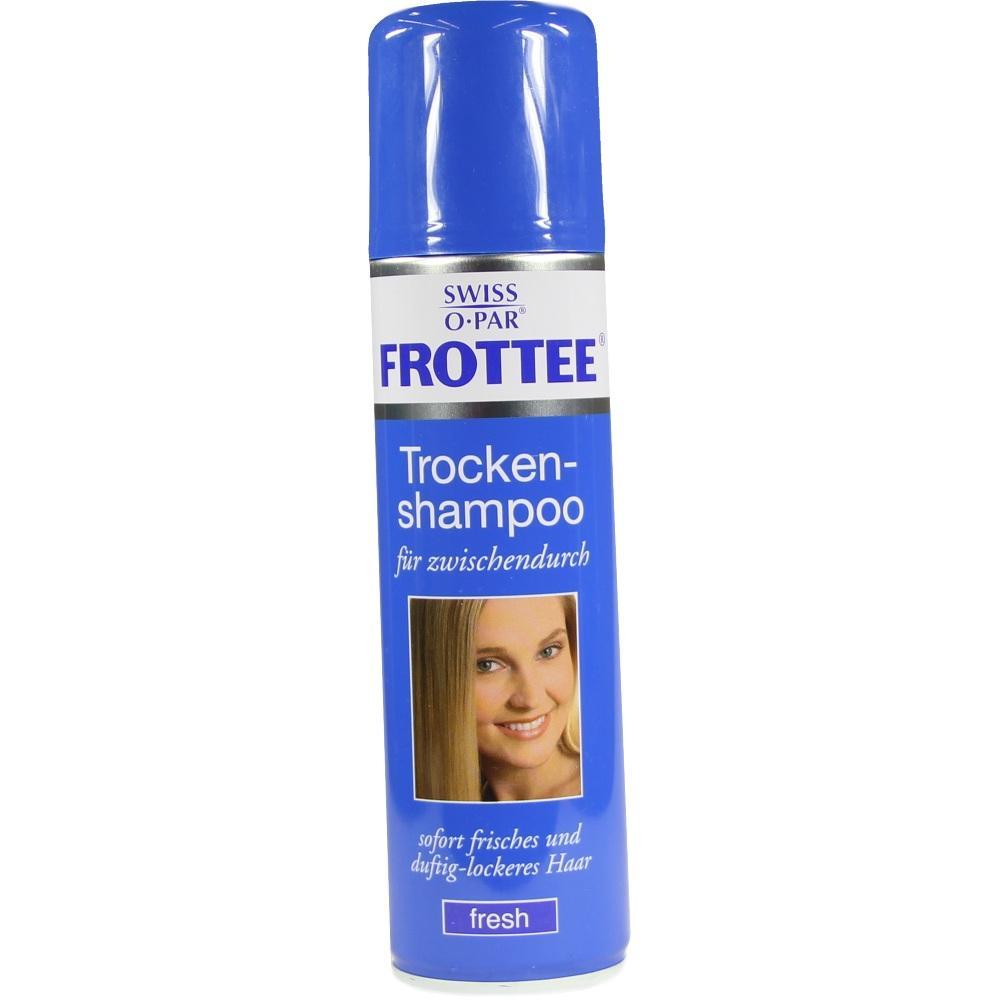 Eine blaue Dose Trockenshampoo mit einem Foto einer lächelnden Frau.