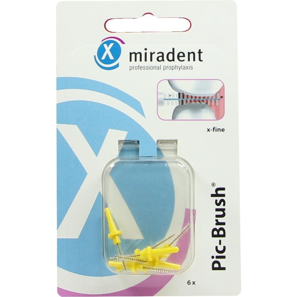 Verpackung mit gelben Interdentalbürsten zur Zahnreinigung.