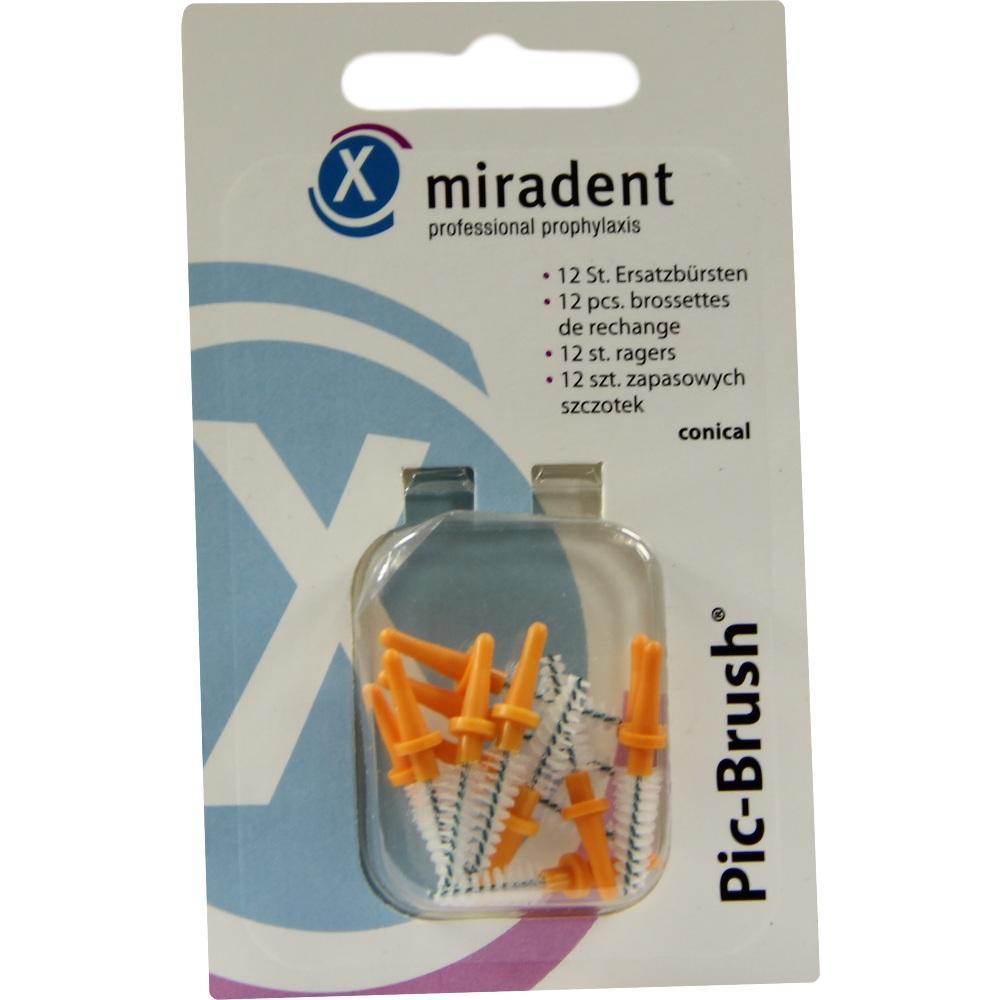 Verpackung mit orangefarbenen Ersatzbürsten für die Zahnzwischenräume.
