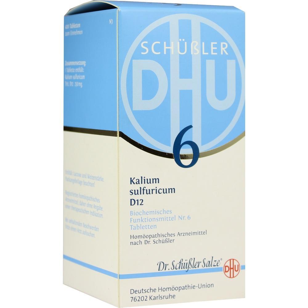 Verpackung von Schüßler Salzen Nr. 6, Kalium sulfuricum, mit blauem und weißem Design.