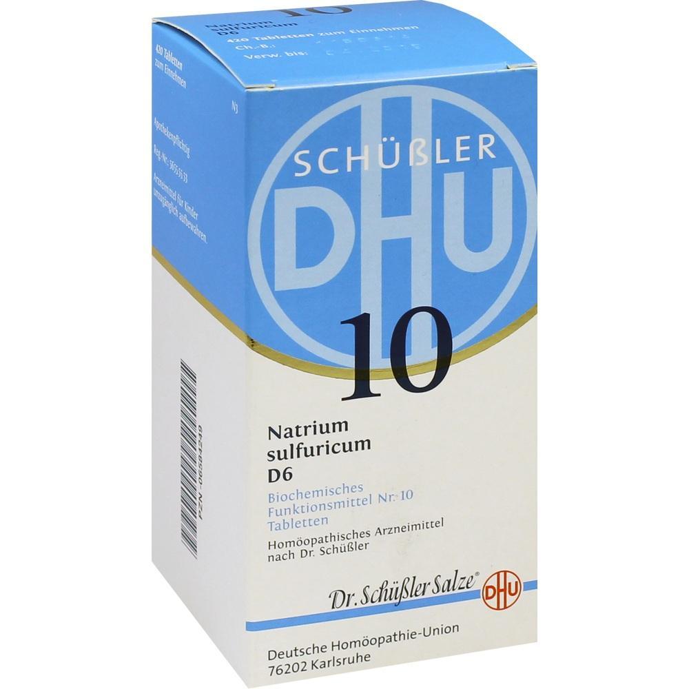Schachtel mit der Aufschrift "Schüßler Salze Nr. 10, Natrium sulfuricum D6".