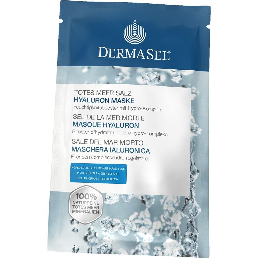 Eine Verpackung der DermaSel Totes Meer Salz Hyaluron Maske.