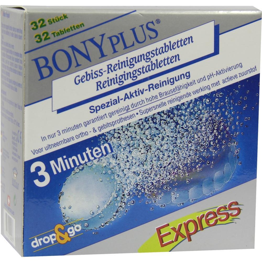 Packung mit Gebiss-Reinigungstabletten für eine schnelle 3-Minuten-Reinigung.