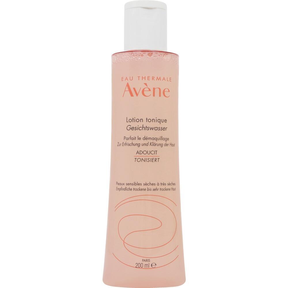 Flasche mit Gesichtswasser der Marke Avène für empfindliche Haut.