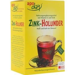 Gelbe Packung mit einem Glas roten Holunderbeergetränks auf dem Etikett.